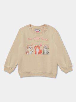 R&B - Cotton Beige Round Neck Girls Sweatshirt