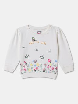 R&B - Cotton Girls White Round Neck Sweatshirt