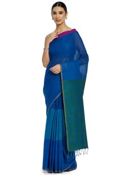 Fabindia - Cotton Woven Dark Blue Saree without Blouse