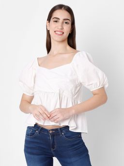 Spykar - White Cotton Slim Fit Blouse Top for Women