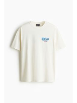 H&M - Men Beige Loose Fit Vintage-Look Printed T-Shirt