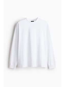 H&M - Men White Loose Fit Long-Sleeved Jersey Top