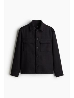 H&M - Men Black Regular Fit Textured-Weave Overshirt