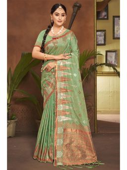 EXCLUSIVA - Light Green Banarasi Saree with Unstitched Blouse