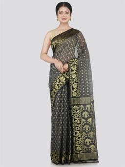 PinkLoom - Women's Soft Cotton Jamdani Saree Without Blouse Piece, Grey