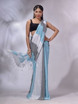 CHARUKRITI - Multicolor Cotton Stripes Handwoven Soft Saree with Unstitched Blouse