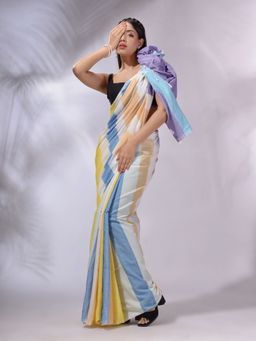 CHARUKRITI - Multicolor Cotton Stripes Handwoven Soft Saree with Unstitched Blouse