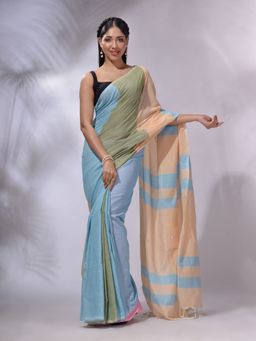 CHARUKRITI - Multicolor Cotton Stripes Handwoven Soft Saree with Unstitched Blouse