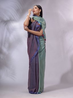 CHARUKRITI - Sea Green Cotton Handwoven Patli Pallu Saree with Unstitched Blouse