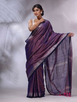 CHARUKRITI - Purple Tissue Handwoven Saree with Unstitched Blouse and Zari Woven