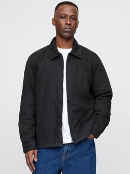 GAP - Men's Black Solid Spread Collar Regular Shacket