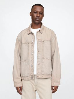 GAP - Men's Beige Solid Denim Spread Collar Jacket