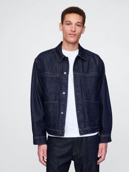 GAP - Men's Blue Solid Denim Spread Collar Jacket