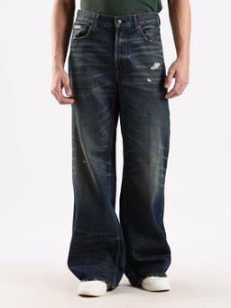 Calvin Klein - Black Mid-Wash Loose Fit Mid Rise Blue Jeans