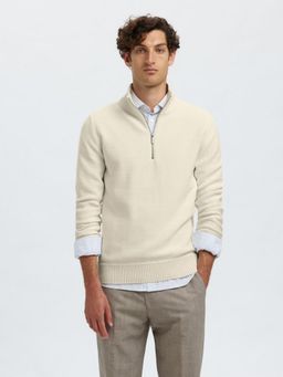 SELECTED HOMME - Men's Half-Zip Off White Sweater