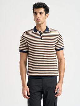 SELECTED HOMME - Men's Cotton Striped Knitted Polo T-Shirt