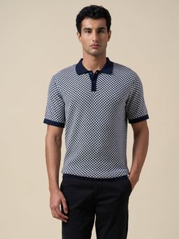 SELECTED HOMME - Blue Cotton Printed Knit Polo T-Shirt