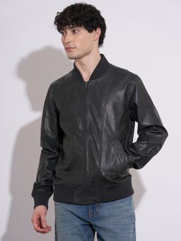 Being Human - Men's Black Baseball Collar Leather Jacket
