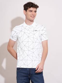 Being Human - White Regular Fit Abstract Polo T-Shirt