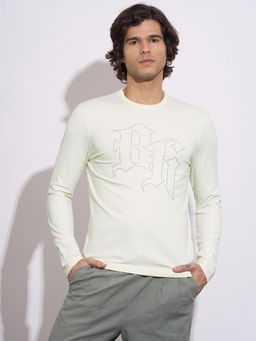 Being Human - Men's Off-White Embellished Logo Full Sleeve T-Shirt