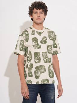 Being Human - Cream/Green Relaxed Fit T-Shirt