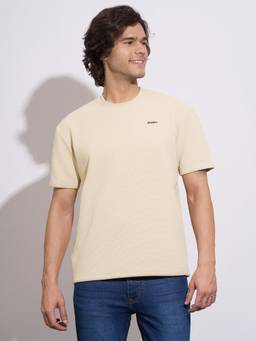 Being Human - Men's Cream Textured Half Sleeve T-Shirt