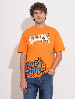 Being Human - Orange Easy Fit Round Neck Men's T-Shirt by Being Human Clothing