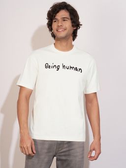 Being Human - Off White Easy Fit Round Neck Men's T-Shirt by Being Human Clothing