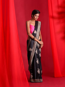Beatitude - Black Woven Banarasi Saree with Unstitched Blouse