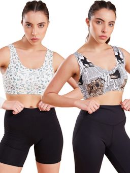 G Heist - Floral Printed Lightly Padded Sports Bras for Women (Pack of 2)