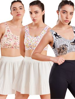 G Heist - Floral Printed Lightly Padded Sports Bras for Women (Pack of 3)