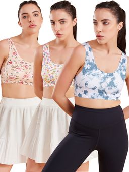 G Heist - Floral Printed Lightly Padded Sports Bras for Women (Pack of 3)