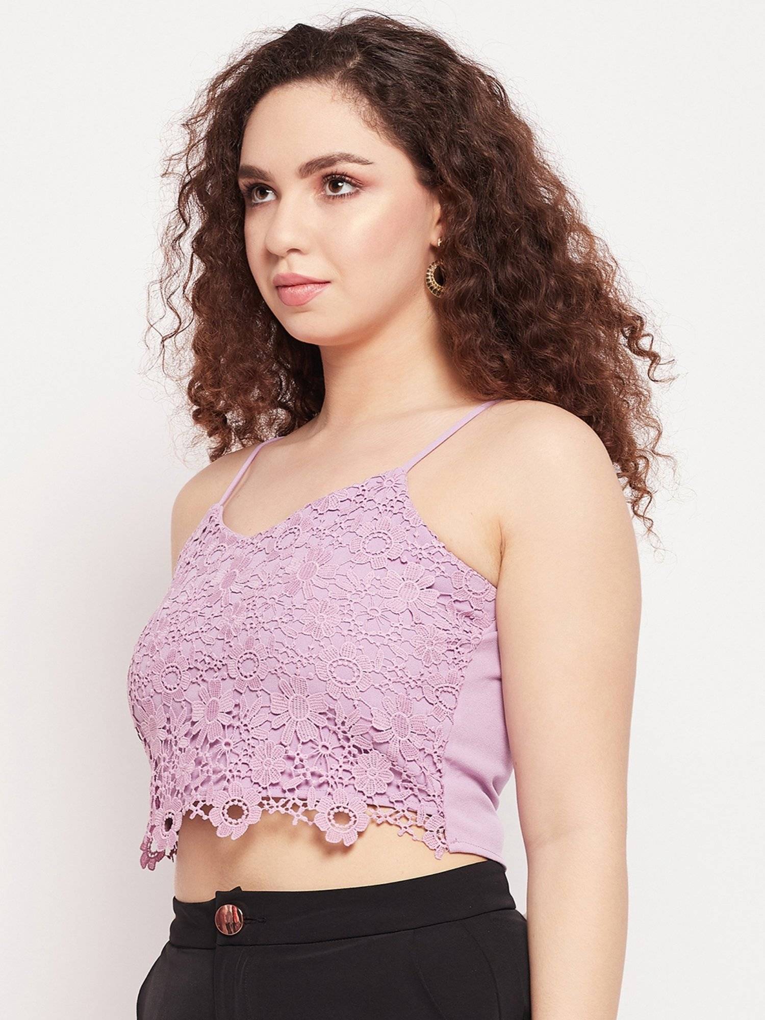 Buy Madame Lavender Lace Shoulder Straps Crop Tops (L) Online