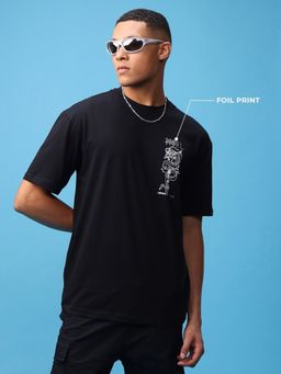 Bewakoof - Men's Black Haku X Chihiro Graphic Printed Oversized T-shirt