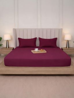 BELIHODE - 300 TC, Pure Cotton Solid Fitted King bedsheet witrh 2 pillow cover