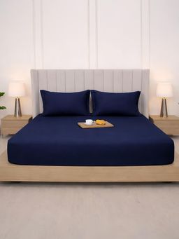 BELIHODE - 300 TC, Pure Cotton Solid Fitted King bedsheet witrh 2 pillow cover