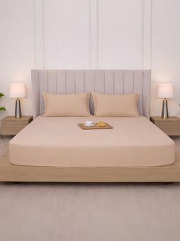 BELIHODE - 300 TC, Pure Cotton Solid Fitted King bedsheet witrh 2 pillow cover