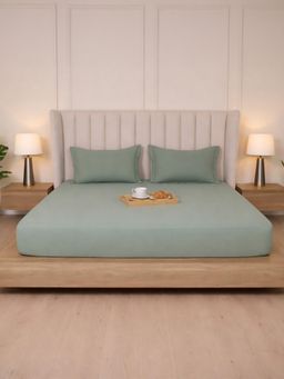 BELIHODE - 300 TC, Pure Cotton Solid Fitted Queen bedsheet witrh 2 pillow cover