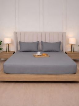 BELIHODE - 300 TC, Pure Cotton Solid Fitted Queen bedsheet witrh 2 pillow cover