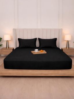 BELIHODE - 300 TC, Pure Cotton Solid Fitted King bedsheet witrh 2 pillow cover