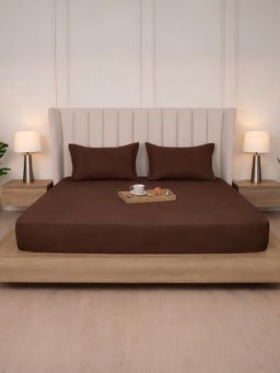 BELIHODE - 300 TC, Pure Cotton Solid Fitted Queen bedsheet witrh 2 pillow cover