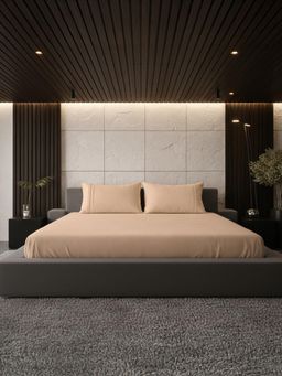 BELIHODE - 500 TC, Pure Cotton Solid Fitted King bedsheet witrh 2 pillow cover