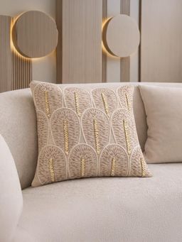 BELIHODE - Beige Sands Of Rasa Hand Embroidered Cushion Cover (16 x 16 Inches)