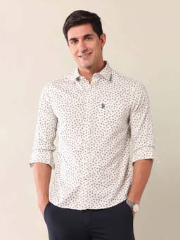 U.S. POLO ASSN. - White Floral Tailored Fit Cotton Men's Shirt