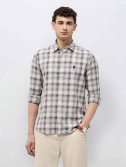 U.S. Polo Assn. Denim Co. - Brown Checked Regular Fit Collar Neck Men's Shirt