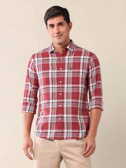 U.S. POLO ASSN. - Red Checked Tailored Fit Cotton Men's Shirt