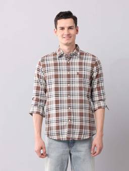 U.S. Polo Assn. Denim Co. - Brown Checked Regular Fit Cotton Men's Shirt