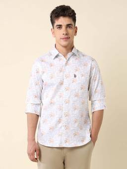 U.S. POLO ASSN. - White Floral Tailored Fit Cotton Men's Shirt