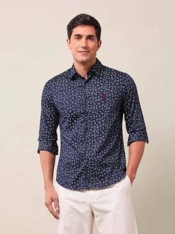 U.S. POLO ASSN. - Navy Blue Floral Tailored Fit Cotton Men's Shirt