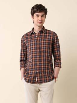 U.S. POLO ASSN. - Brown Checked Tailored Fit Cotton Men's Shirt